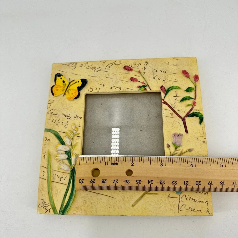 Vintage Style Butterfly Botanical Resin Picture Frame Yellow 3D Floral 3x3